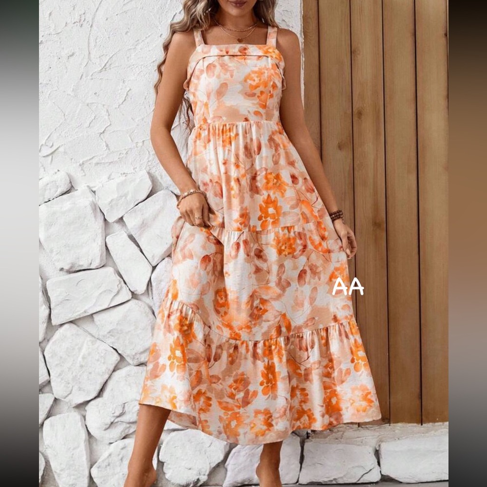 Boho Floral Print Spaghetti Strap Crisscross Black Dress - Picture 5 of 7